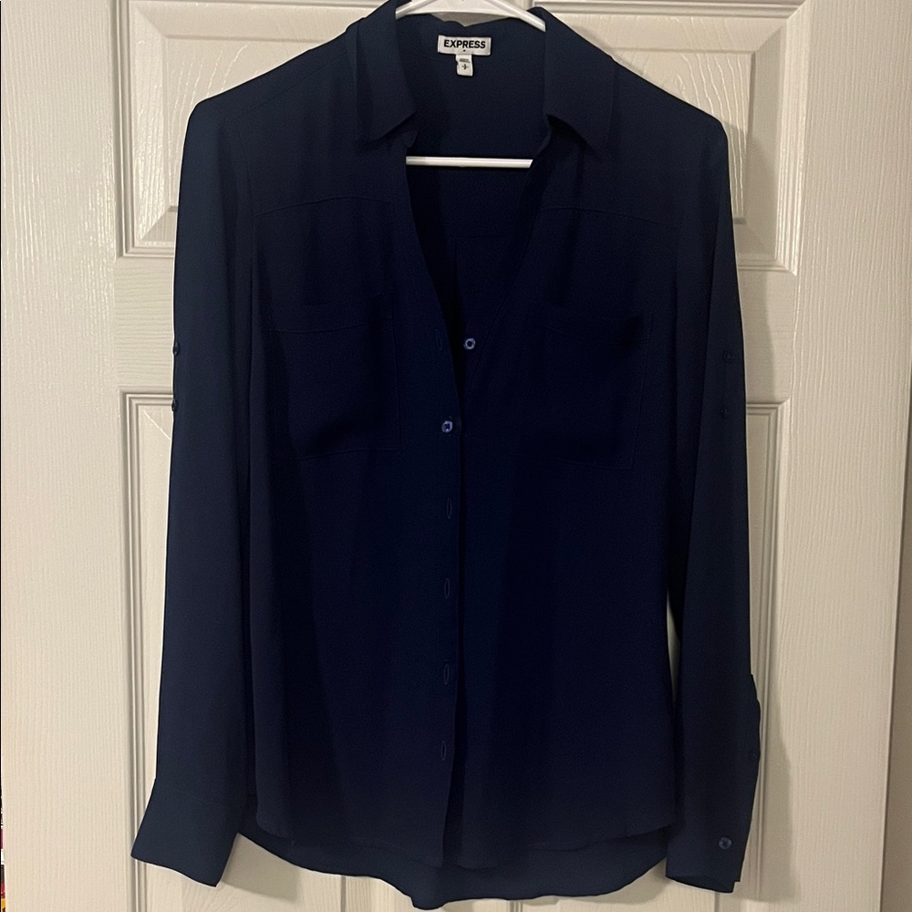 Express Navy Blue Button-Down Shirt